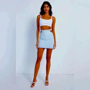 WEWOREWHAT Denim Cut Out Mini Skirt